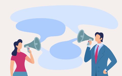 man and women speaking